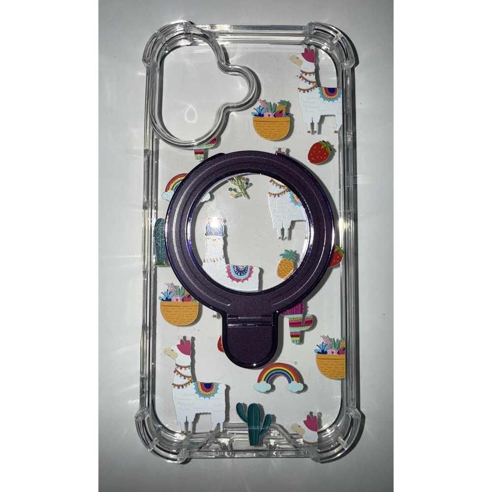 D0052-Samsung Galaxy S24 Ultra Case Clear Llama Pattern MagSafe Kickstand